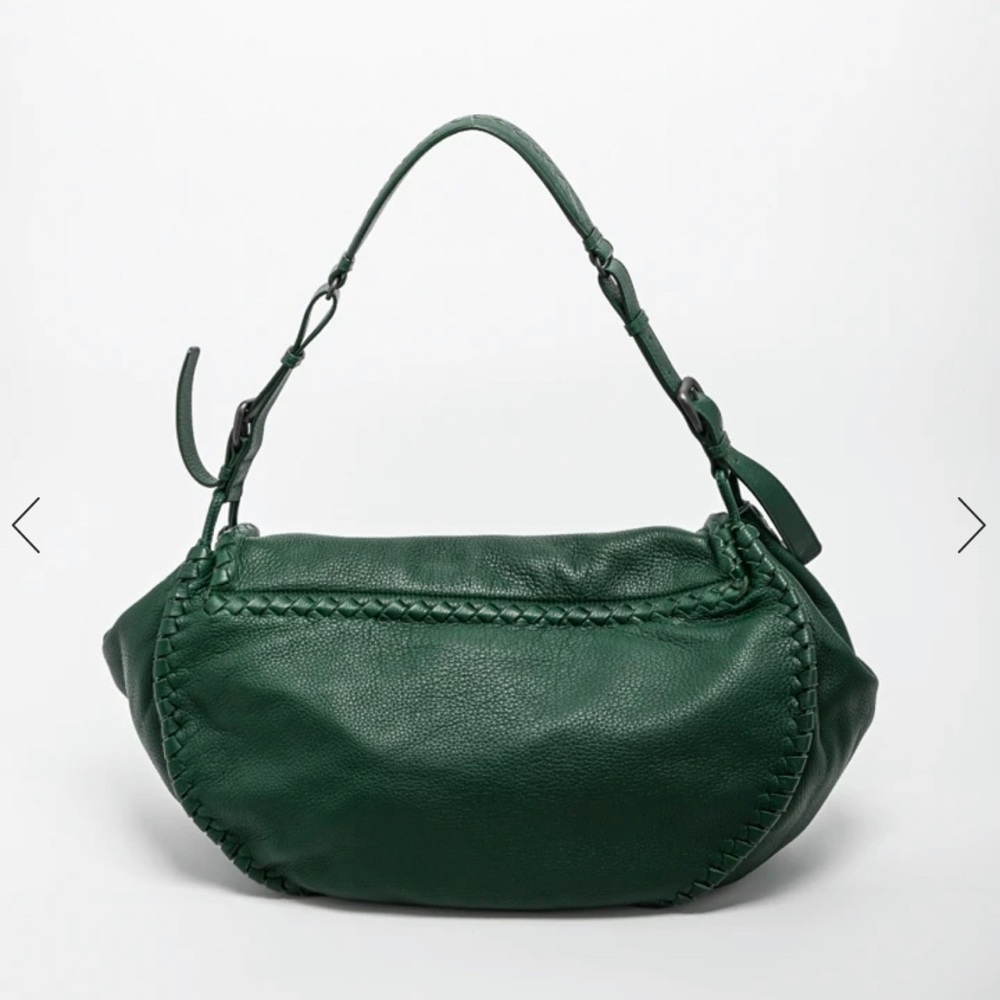 Bottega Veneta | Forrest Green, Leather Shoulder Bag w/ Intrecciato leather trim